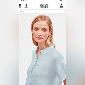 NEW Eileen Fisher ORGANIC LINEN GAUZE MANDARIN COLLAR SHIRT.  Size S